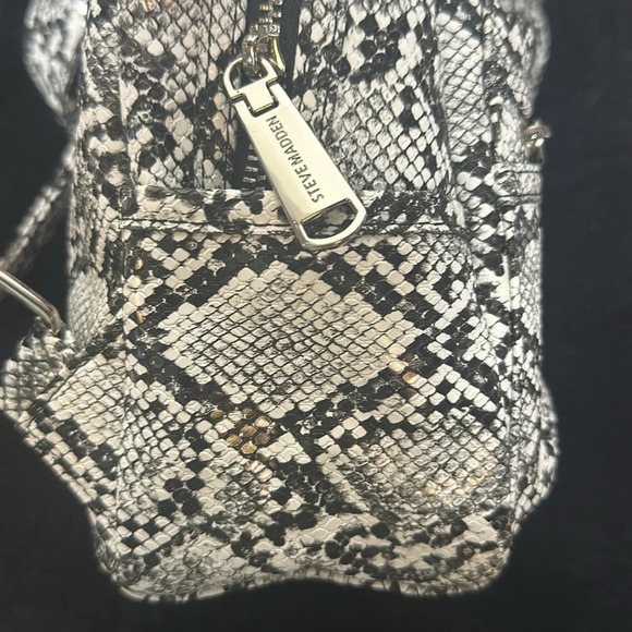 Steve Madden Black & White Faux Snake Print Mini Backpack Silver Embellishments main image 9